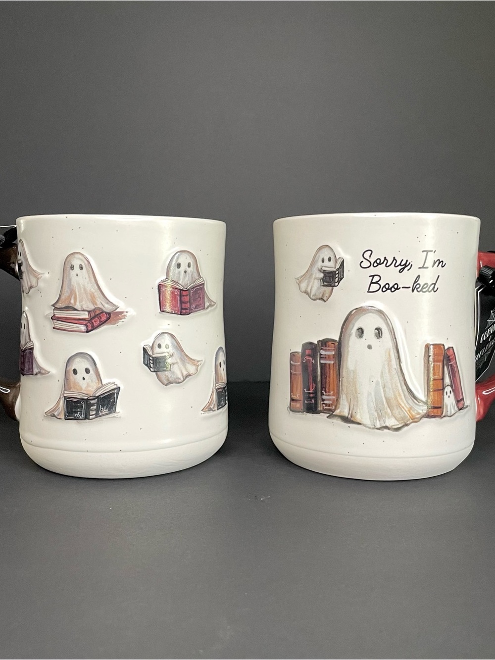 Set of 2 Viral Cobwebs & Cauldrons Ghosts Reading Books Halloween Mugs
